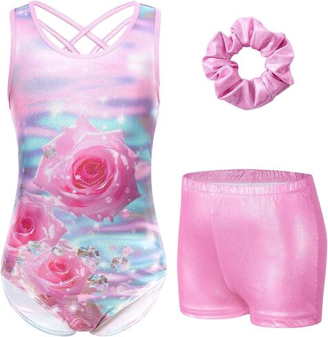 Idgreatim 5-10 Years Gymnastics Leotards for Girls Sparkly Unitards Biketards with Shorts Activewear Outfits in Saudi Arabia