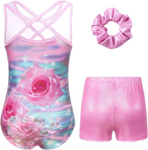 Idgreatim 5-10 Years Gymnastics Leotards for Girls Sparkly Unitards Biketards with Shorts Activewear Outfits in Saudi Arabia