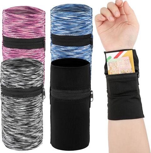 cobee 4 Pcs Wrist Wallet with Zipper, Pocket Wrist Wallet Zipper Wrist Pouch, Sweatband Wristband Wallet for Keys Cards Cash for Gym Sports Running Walking (Color B) in Saudi Arabia