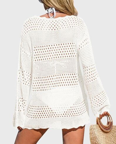 PRETTYGARDEN Women's Swimsuit Cover Up Long Sleeve Knit Crochet Bathing Suit Swimwear Beach Dress Summer Vacation Outfits in Saudi Arabia