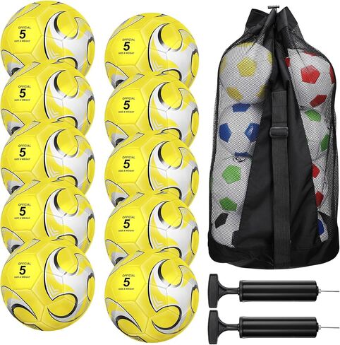 Libima 13 PCS Soccer Ball Bulk Operation 10 PCS Size Size Sixcer مع حقيبة حمل و 2 مضخة هدية رياضية للتدريب على كرة القدم للطفل البالغين (أصفر) in Kuwait