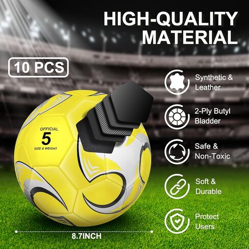 Libima 13 PCS Soccer Ball Bulk Operation 10 PCS Size Size Sixcer مع حقيبة حمل و 2 مضخة هدية رياضية للتدريب على كرة القدم للطفل البالغين (أصفر) in Kuwait