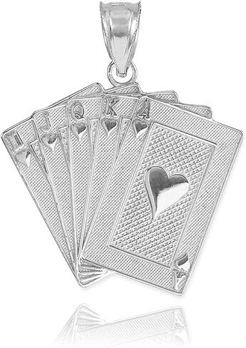 14K Yellow, White, or Rose Gold Heart Suit Royal Flush Poker Hand Cards Pendant Charm in Kuwait