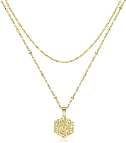 JSJOY Gold Initial A-Z Letter Necklace for Women Layered Choker Paperclip Chain Coin Pendant Necklace for Girls 18+2 Inch Choker 14+2 Inch 26 Capital in Kuwait