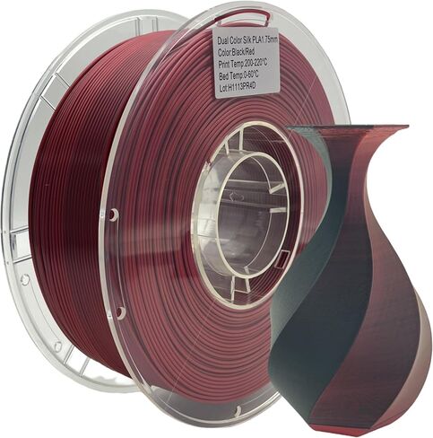 Silk Dual Color PLA 3D Printer Filament 1.75mm +/- 0.03mm 3D Printer Filament Spool Filament Bundle 1kg(2.2lbs) for Most FDM Machine and 3D Pen(Black/Red) in Saudi Arabia