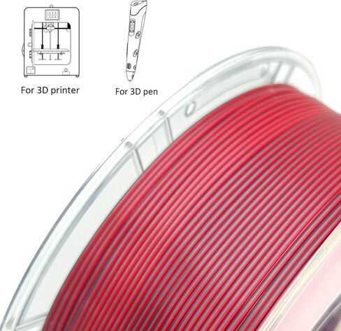 Silk Dual Color PLA 3D Printer Filament 1.75mm +/- 0.03mm 3D Printer Filament Spool Filament Bundle 1kg(2.2lbs) for Most FDM Machine and 3D Pen(Black/Red) in Saudi Arabia