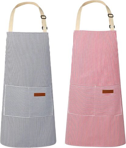 2 Pack Kitchen Aprons, Apron for Restaurant with Adjustable Neck Strap, 2 Pockets Chef Aprons for Cooking Baking in Kuwait
