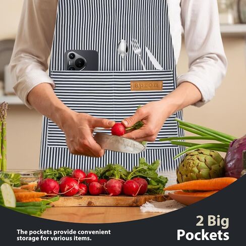 2 Pack Kitchen Aprons, Apron for Restaurant with Adjustable Neck Strap, 2 Pockets Chef Aprons for Cooking Baking in Kuwait