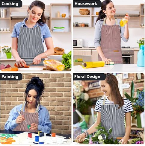 2 Pack Kitchen Aprons, Apron for Restaurant with Adjustable Neck Strap, 2 Pockets Chef Aprons for Cooking Baking in Kuwait
