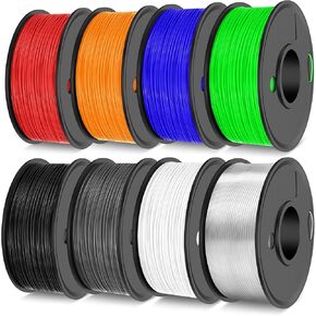 TPU Filament 1.75mm, 95A 3D Printer Filament, Flexible TPU Filament for Fast Printing, 250G Spool, 8 Rolls, 2KG in Total, Black+White+Transparent+Grey+Red+Blue+Green+Orange