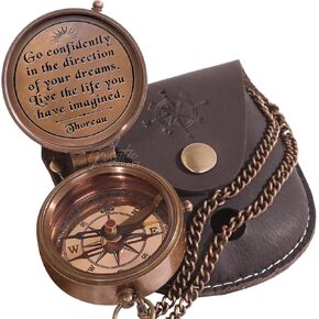 Thoreau's Go Confidently Antique Vintage Brass Pocket Compass, College Graduation Gifts for Him/Her, Boys Scout Compass, Congratulations Gifts for Men, Compass Gift for Men, Steampunk