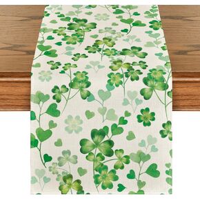 Artoid Mode Clover Shamrock Leaves St. Patrick's Day Table Runner, Seasonal Spring Kitchen Dining Table Decoration for Home Party Decor 13x72 Inch