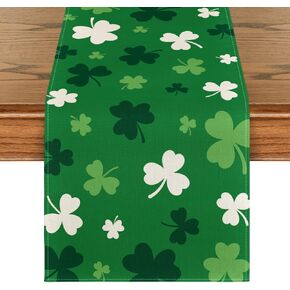 Artoid Mode Green Shamrock St. Patrick's Day Table Runner, Seasonal Spring Kitchen Dining Table Decoration for Home Party Decor 13x72 Inch