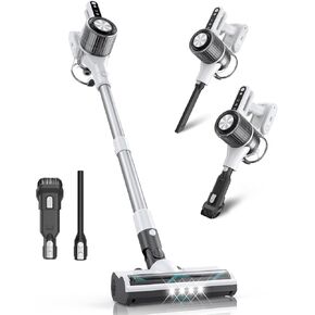 Cordless Vacuum Cleaner, 30Kpa Stick Vacuum with LED Display, Battery Powered Vacuum Up to 40 Min Runtime, Lightweight, Rechargeable Vacuum Cleaners for Home Hard Floor Carpet Pet Hair(White)