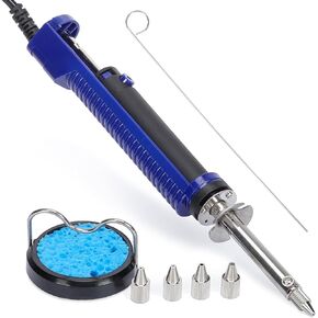 WEP 929D-V 2 IN 1 Desoldering Iron Electric Solder Sucker with 5 Nozzles 0.8/1.0/1.2/1.5mm Soldering Tool Kit with Built-in Desoldering Pump, Iron Stand, Sponge, Cleaning Pin Solder Remover
