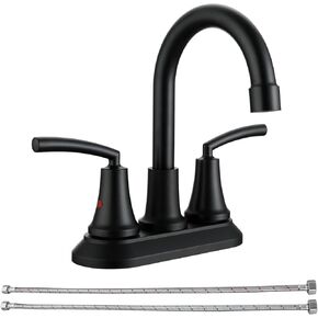 RKF 4 inch Matte Black Bathroom Sink Faucet 2-Handle Centerset Bathroom Faucet 360 Swivel Spout Bathroom Vanity Sink Faucets for Sink 3 Hole Bathroom Basin Lavatory Mixer Tap BF023-MB