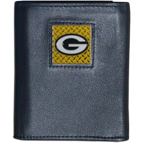 Siskiyou Sports NFL Green Bay Packers Gridiron Leather Tri-Fold Wallet, Black