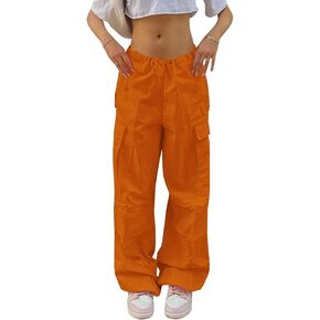 Neyaolk Parachute Pants for Women, Cargo Pants Women Baggy, Y2K Low Waist Wide Leg Baggy Relaxed Jogger Pants