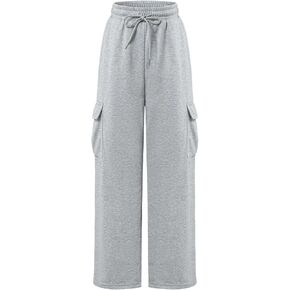 Women's Elastic Waist Drawstring Cargo Sweatpants Baggy Leg Jogger Trendy Pants with Pockets