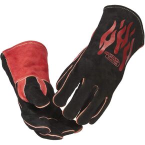 Lincoln Electric Traditional MIG/Stick Welding Gloves | 14" Lined Leather | Kevlar Stitching | K2979-ALL, Black, Red