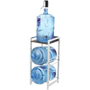 5 Gallon Water Bottle Holder with Walnut Storage Shelve, 3 Tier Water Jug Holder Water Storage Rack, Detachable Water Bottle Dispenser Stand Organizer for Office Kitchen Living Room, White