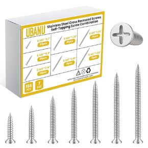 M4 Wood Screws Assortment Kit, High Hardness Phillips Drive Flat Head Screws Set, 166 Pcs Assorted Coarse Thread Screws 7 Sizes (18mm,23mm,29mm,33mm,38mm,42mm,48mm)
