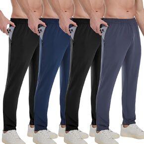 OYGSieg 4 Pack Mens Athletic Sweatpants with Zipper Pockets,Quick Dry Joggers for Men,Workout Casual Hiking Jogging Pants Men