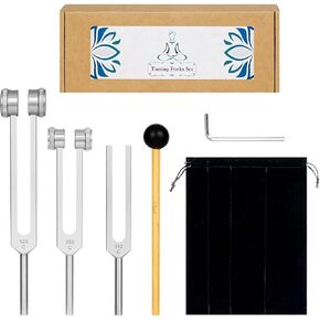 Tuning Forks for Healing Set(128Hz, 256Hz, 512Hz), 3 Pack with Reflex Hammer for Chakras/Sound Therapy/Healing/Medicine,Meditation Beginner,Gift for Buddhists