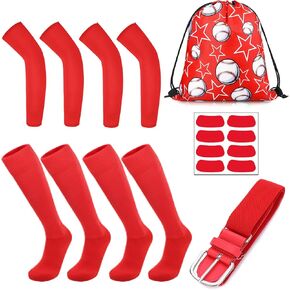 4Prs Youth Baseball Softball Socks Arm Sleeves - Baseball Belt Combo Set,Drawstring Bag,Face Stickers Boys Girls
