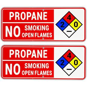 Propane Safety Sign,No Smoking No Open Flames Sign,2 Pack Aluminum Safety Warning Sign with NFPA Symbol -9.84x3.93inches