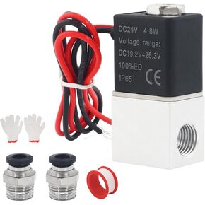 1/4" NPT 2 Way 2 Position Normally Closed DC 12V Electric Solenoid Air Valve, Includes of 2 Fittings, 1 Tape, 1 Pair of Gloves