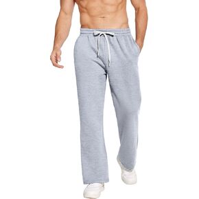 PINSPARK Men's Fleece Open Bottom Flare Sweatpants Cotton Yoga Sweatpants for Men Loose Fit Warm Sweat Pants with Pockets 2XL White Grey