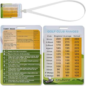 Golf Club Distance and Rules Card: Golf Club Bag Accessories - Golf Yardage Card for Men and Women Golf Club Range Chart Card Personalized Design Beginners Essentials Tool