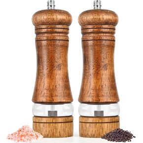 Salt and Pepper Grinder Set, Pepper Grinder，Salt Grinder，Pepper Mill，6 inch Refillable Grinder for Black Pepper，Wooden Salt and Pepper Shakers Set