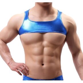 FEOYA Men's Metallic Sleeveless Muscle Half Crop Tank Top Shiny Clubwear