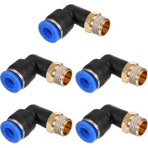 PATIKIL 1/8" Push to Connect Fitting, 5 Pack PT Male Thread 90 Degree Connect 6mm Tubing Elbow and Straight Combination Air Tube Fitting Pneumatic Quick Connect Adapter, Blue