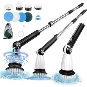 Electric Spin Scrubber, Cordless Cleaning Brush & Extension Handle, Power Shower Scrubber with 8 Replaceable Head, 120Mins Electric Scrubber for Bathroom, Tub, Floor, Kitchen