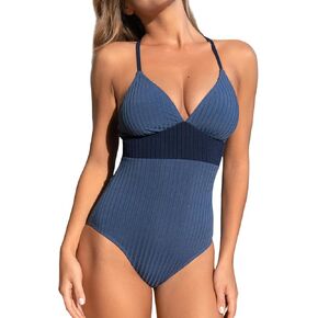 CUPSHE Women's One Piece Swimsuit Colorblock Drawstring Lace Up Back V Neck Adjustable Spaghetti Straps Bathing Suit