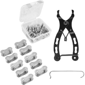 Bicycle Chain Tool Kit, 10 Pairs Quick Link Reusable Bicycle Buckle for Single Speed Silver Steel, Carbon Steel Bike Link Plier with Hook, Bike Magic Buckle Missing Link Connector