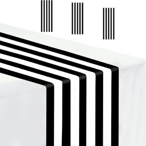 3 Pcs Stripe Table Runner Plastic 14 x 108 Black and White Stripe Table Runner for Wedding Birthday Baby Shower Party Disposable Table Runner