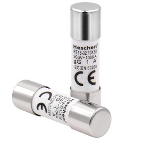 Cylindrical Ceramic Tube Fuse Link, RT18-32 (RO15), 10×38 mm, 1A 500V, CE, Pack of 20