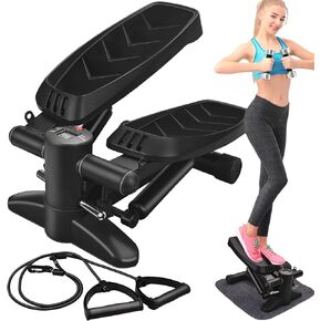 Mini Stepper for Exercise at Home,HLC Hydraulic Stepper with Resistance Bands,Stair Steppers with Max 330LBS Load Capacity, Fitness Stepper with LCD Monitor (Upgrade Extra Large Pedal)