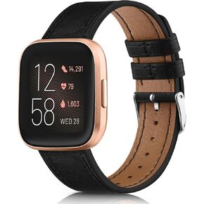 Meliya Leather Bands for Fitbit Versa 2 Bands/Versa/Versa Lite/Versa SE for Women Men, Classic Genuine Leather Replacement Strap for Women Men