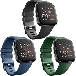 [3 Pack] Soft TPU Bands Compatible with Fitbit Versa 2/Fitbit Versa/Versa Lite/Versa SE, Elastomer Replacement Wristband Sports Waterproof Strap for Fitbit Versa 2 Smart Watch Women Men