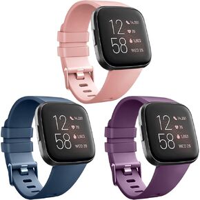 [3 عبوات] أحزمة TPU ناعمة متوافقة مع Fitbit Versa 2/Fitbit Versa/Versa Lite/Versa SE، سوار معصم بديل من المطاط الصناعي مقاوم للماء لساعة Fitbit Versa 2 الذكية للنساء والرجال