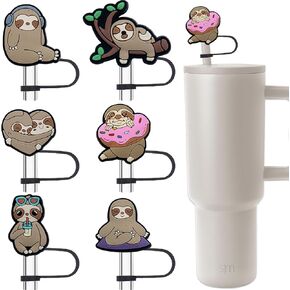 Sloth Straw Topper for Simple Modern, 6 PCS Silicone Straw Cover Cap for Hydro Flask Tumblers, Animal Silicone Dust-proof Straw Cap Accessories for Home Office Straw Cups