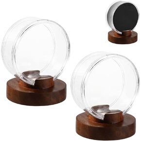 1pcs Hockey Puck Display Cases with Wooden Bases, Acrylic Clear Hockey Puck Display Stand Hockey Puck Holder Frame Souvenir Display Stand for Displaying Autograph Hockey Puck Collection