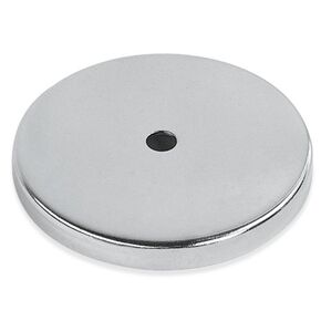 Master Magnetics RB70N-NEOBX Round Base Magnet Fastener with 0.278" Center Hole Chrome Plate, 2.64" Diameter, 0.387" Thick, 160 Pounds, Silver