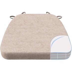 AAAAAcessories D-Shaped 2'' Thick Chair Cushions, Removable, Machine Washable Cover and Ties, Chair Pads for Indoor Dining Room and Kitchen Chairs, 17'' x 16'', Set of 4, Beige