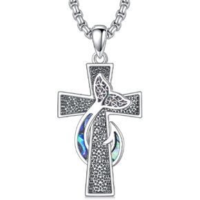 PELOVNY Deer Antler Necklace 925 Sterling Silver Cross Necklace for Men Deer Religious Jewelry Gifts for Women Men